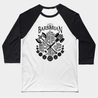 RPG Class Series: Barbarian - Black Version Baseball T-Shirt